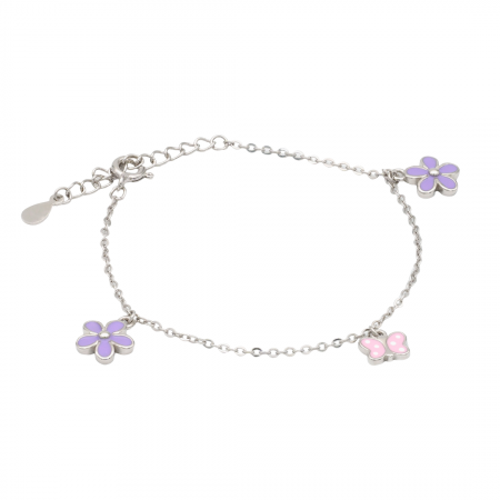 COPII - BRATARA DIN ARGINT COPII PURPLE DAISY & BUTTERLY
