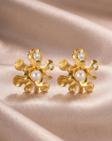 CERCEI PLACATI CU AUR 18K - CERCEI PLACATI CU AUR FLOWER & PEARL