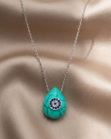COLIERE - Colier Argint 925 Blue Eye (Nazar) - Pandantiv Ochi Albastru, Talisman Modern