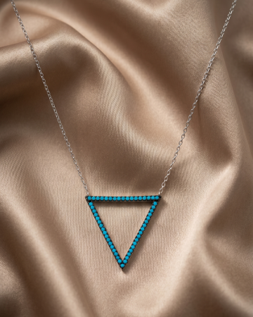 COLIERE - Colier Argint 925 Blue Triangle - Pandantiv Triunghi Albastru Email (47 cm)