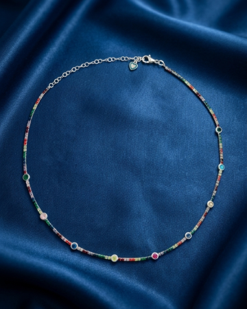 COLIERE - Colier din Argint 925 Choker Tennis - Lant cu Cristale Albe (37 cm)