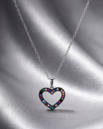 COLIERE - Colier Argint 925 Colored Heart - Pandantiv Inimă Colorată cu Email (47 cm)
