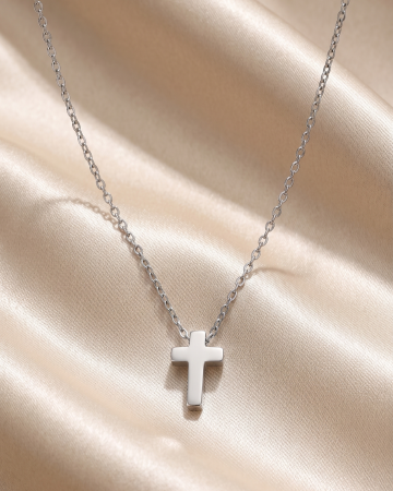 COLIERE - Colier Argint 925 Cross - Pandantiv Cruce Minimalist Argintiu Rodiat (47 cm)