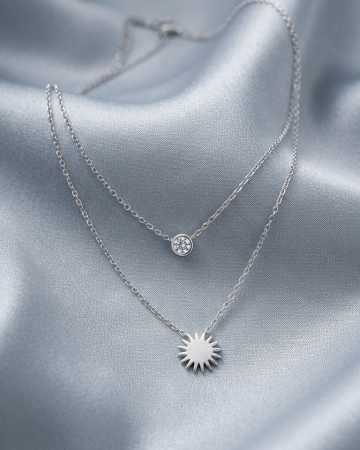 COLIERE - Colier din Argint 925 Crystal and Sun - Pandantiv Soare cu Cristale