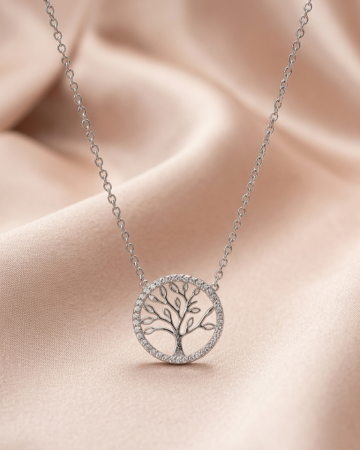 COLIERE - Colier Argint 925 Crystal Tree of Life - Pandantiv Pomul Vieții cu Cristale (45 cm)
