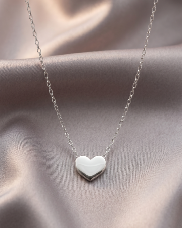 COLIERE - Colier Argint 925 Loving Heart - Pandantiv Inimă Minimalist Argintiu Rodiat (47 cm)