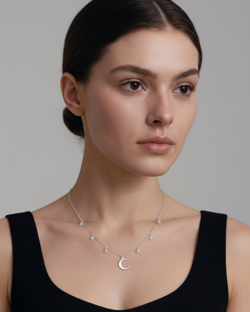 COLIER DIN ARGINT MOON AND STARS [1]