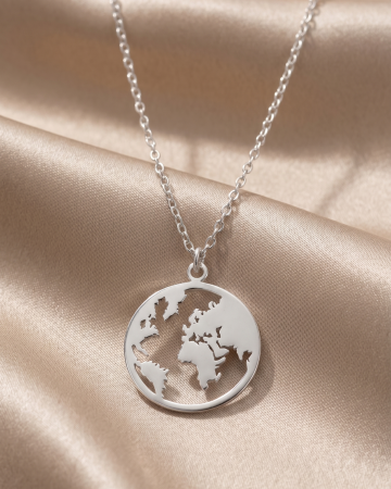 COLIERE - Colier Argint 925 Planet Earth - Pandantiv Glob Pământesc Minimalist (47 cm)