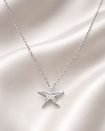 COLIERE - Colier Argint 925 Starfish - Pandantiv Stea de Mare Argintiu Rodiat (47 cm)