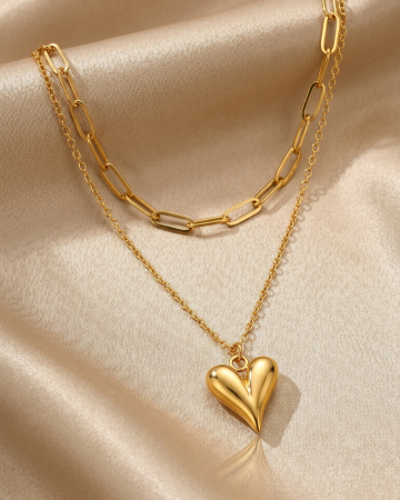 COLIERE PLACATE CU AUR 18K - COLIER PLACAT CU AUR DOUBLE HEART
