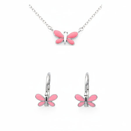 SETURI - SET DIN ARGINT COPII PINK BUTTERFLIES