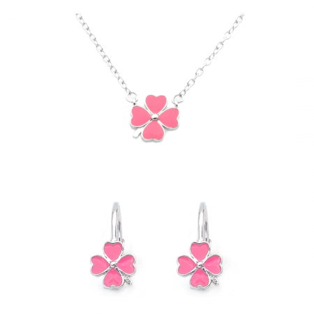 SETURI - SET DIN ARGINT COPII PINK CLOVERS