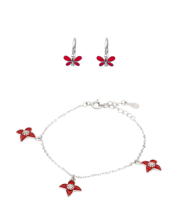 SETURI - SET DIN ARGINT COPII RED FLOWERS & BUTTERFLIES
