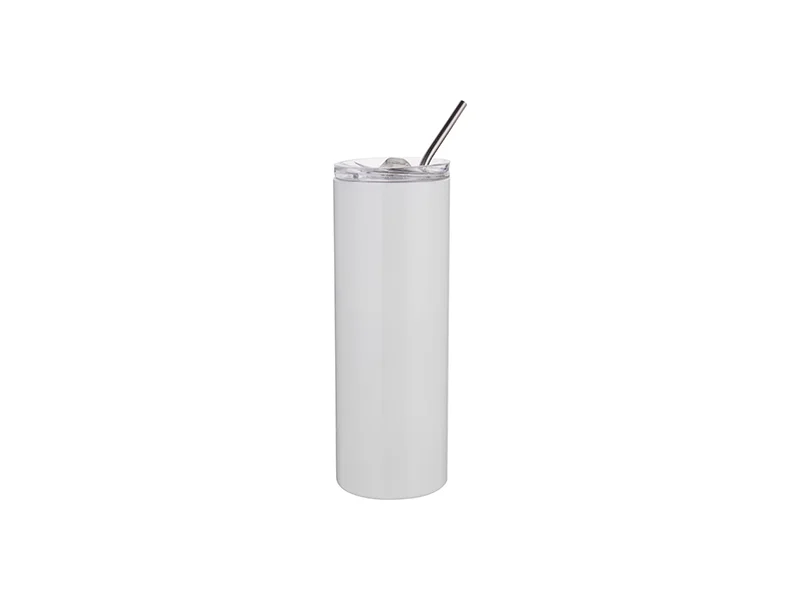 Tumbler alb din inox, cu pai metalic, 600 ml [3]