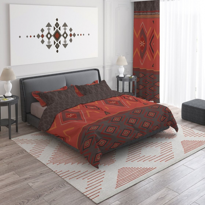 Zahira - Lenjerie pat dublu, 100% Bumbac Ranforce - Motive Etnice - 4 piese [5]