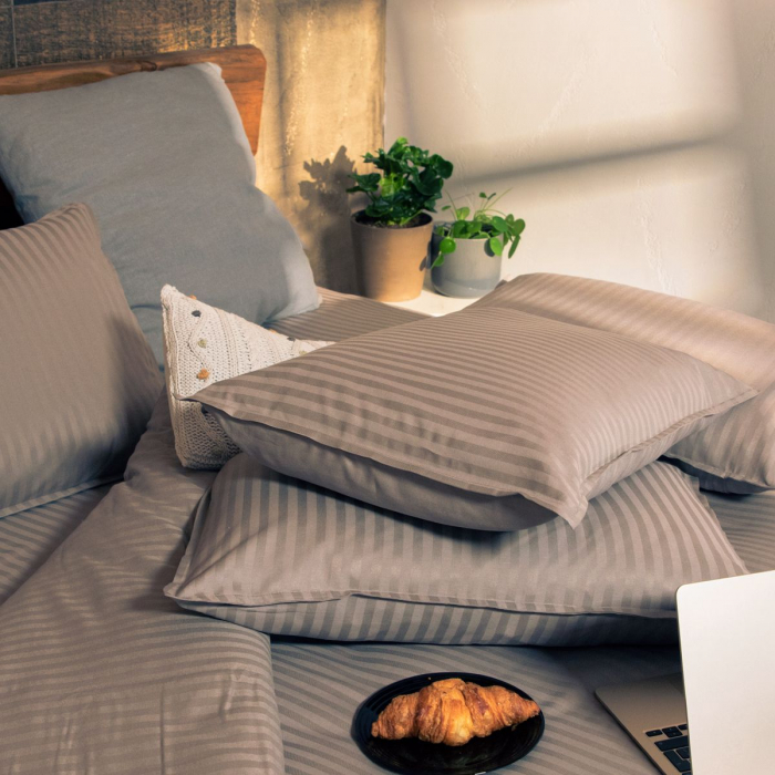 Seville Lux Gri Inchis - Cearsaf de pat cu dungi - 100% Bumbac Satinat - 240/260 cm [3]