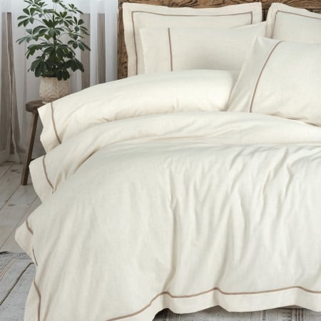 Lenjerii de pat Premium - Banded Kahve - Lenjerie de pat din in și bumbac- 6 piese