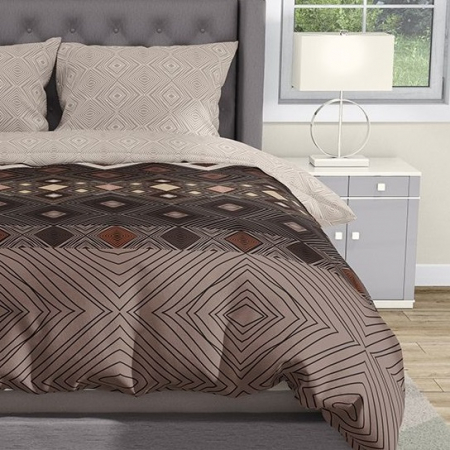 Lenjerii de pat motive etnice - Coffee - Lenjerie pat dublu, 100% Bumbac Ranforce - Motive Etnice - 4 piese