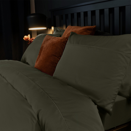 Lenjerii de pat uni - Sateen Dark Hunter - Set lenjerie pat dublu, 100% Bumbac Satinat - 3 piese
