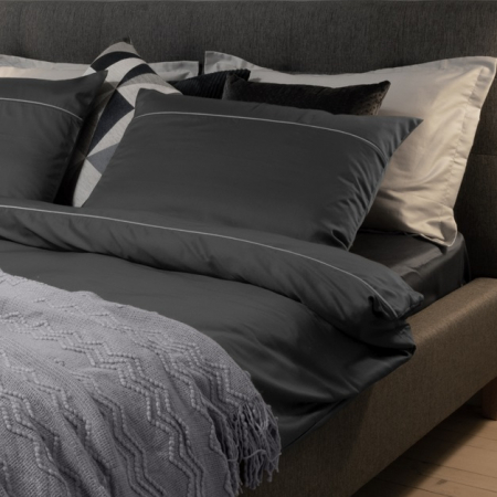 Lenjerii de pat uni - Sateen Smoky - Set lenjerie pat dublu, 100% Bumbac Satinat - 3 piese