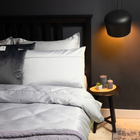 Sateen Silvery - Set lenjerie pat dublu, 100% Bumbac Satinat - 3 piese