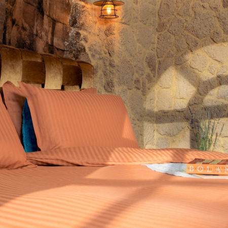 Lenjerii de pat uni - Seville Lux - Orange - Set lenjerie pat dublu, 100% Bumbac Satinat - 3 piese