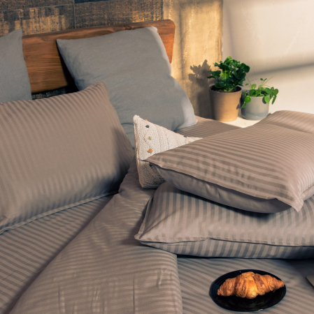 Seville Lux - Gri Nisipiu - Set lenjerie pat dublu, 100% Bumbac Satinat -3 piese [2]