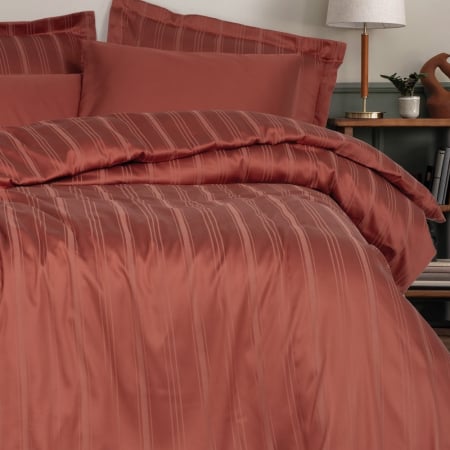 Lenjerii de pat Premium - Stripe Kiremit - Lenjerie pat dublu, 60% Bambus 40% Bumbac - 6 piese