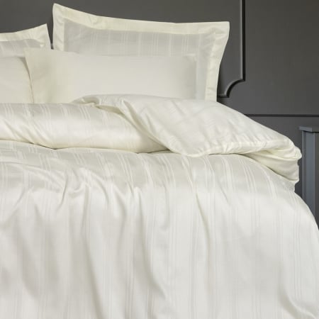 Lenjerii de pat Premium - Stripe Ekru - Lenjerie pat dublu, 60% Bambus 40% Bumbac - 6 piese