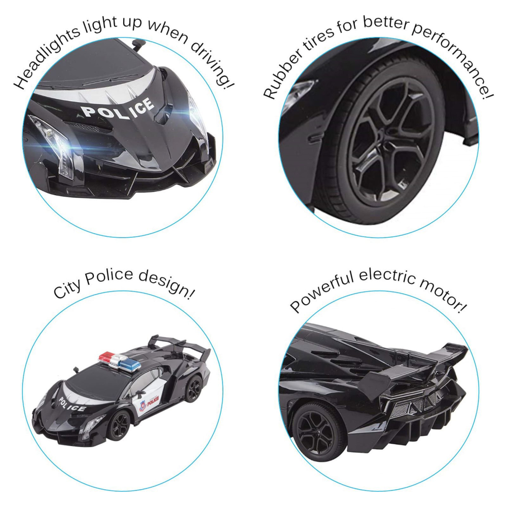 Mașină de Poliție  cu Radiocomanda 4 Functii ,  Faruri LED ,  scară 1/18 Vokado - Dimensiuni 35*13*12cm [3]
