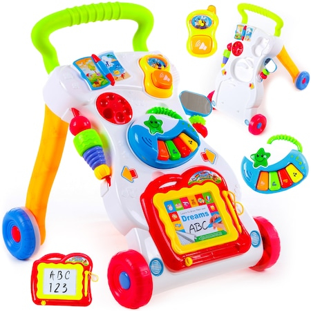 Antepremergator Baby First Step, Jucarii detasabile, tabla de scris, telefon, pian, toate detasabile, lumini si sunete, 45 cm inaltime  interactiv [3]