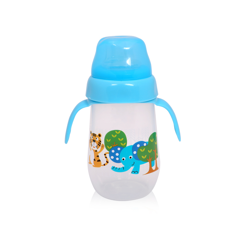 Biberon anticurgere cu toarte si gat larg, Lorelli, 6 luni+, 260 ml, Zoo Blue [3]