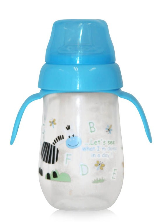 Biberon anticurgere cu toarte si gat larg, Lorelli, 6 luni+, 260 ml, Zoo Blue [1]
