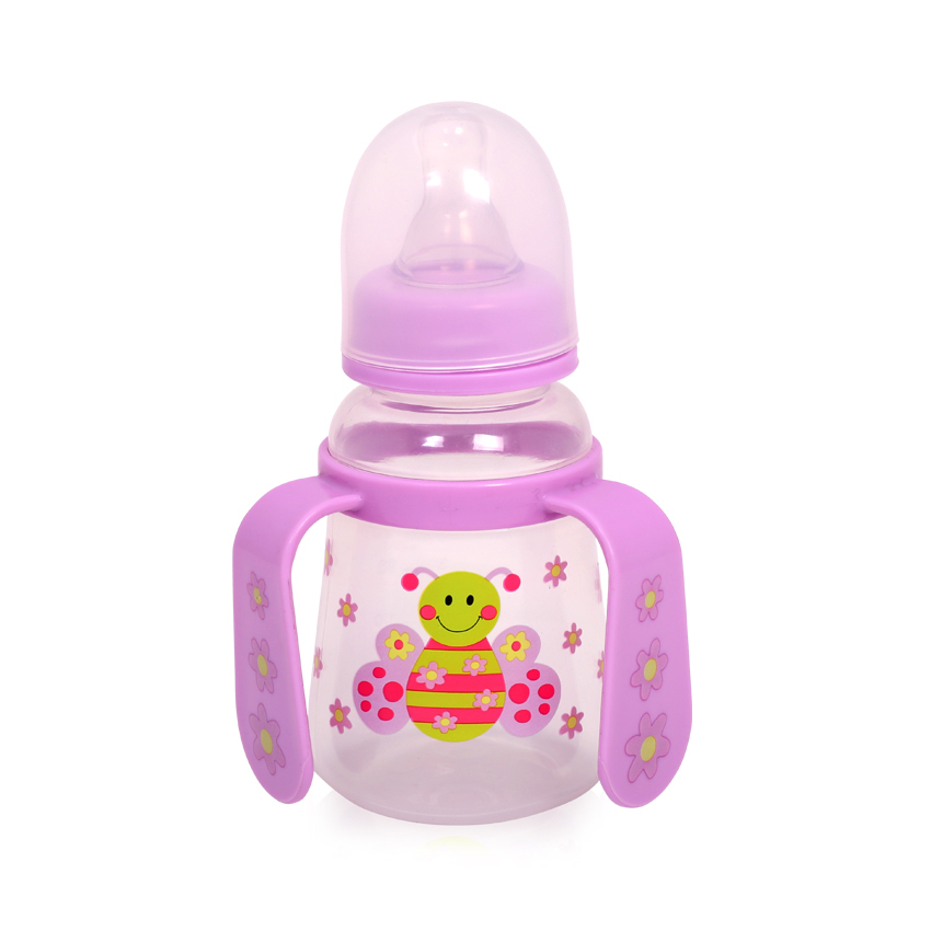 Biberon cu Manere  Ergonomic , Gradat  -  Lorelli Baby Care Easy Grip Feeding Bottle, Tetină din Silicon , BPA Free, Capacitate: 125 ml, Culoare Mov -  Model Albinuta [2]