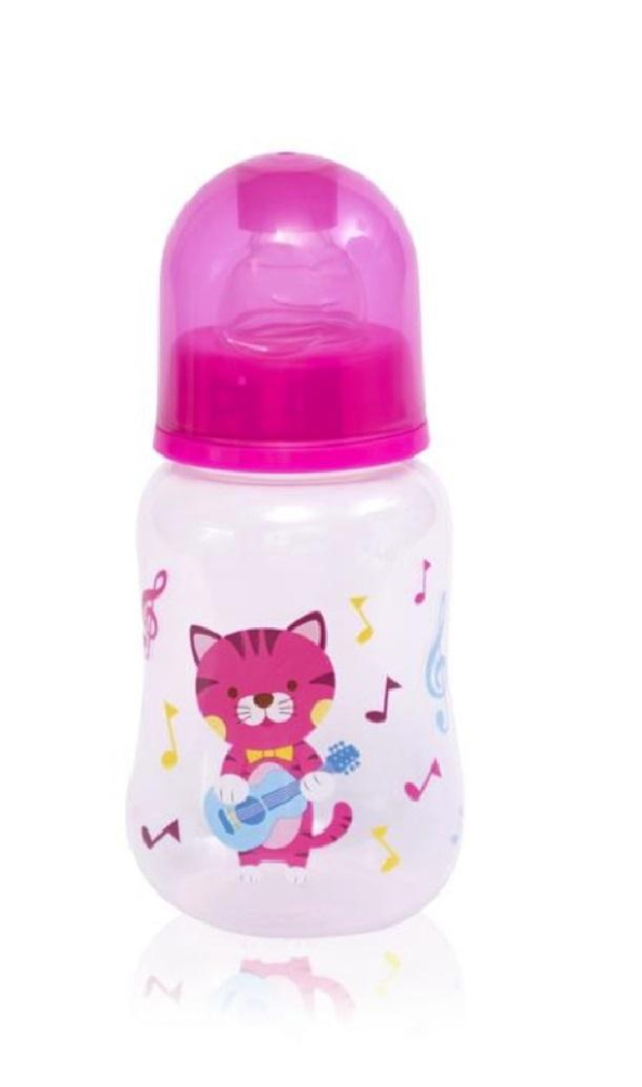 Biberon Gradat  Ergonomic Lorelli Baby Care Easy Grip Feeding Bottle, Tetină din Silicon , BPA Free, Capacitate: 125 ml, Culoare  Roz,  Design:  Pisicuta ,  0 luni+ [2]
