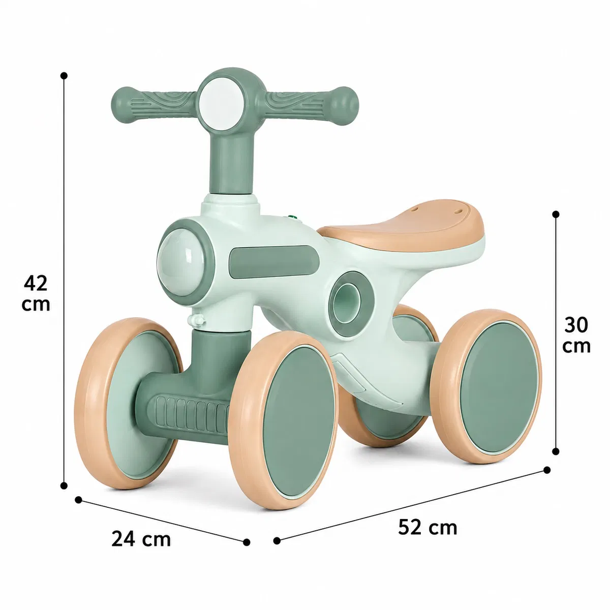Bicicletă  cu 4 Roti fără Pedale ,Roti Silentioase Anti-Alunecare, Ghidon cu Rotire limitată la 135°,  Far Frontal Luminos, Sezut Ergonomic , Lumini Led Laterale si Muzică  pentru Copii 1 – 3 ani - Verde [4]