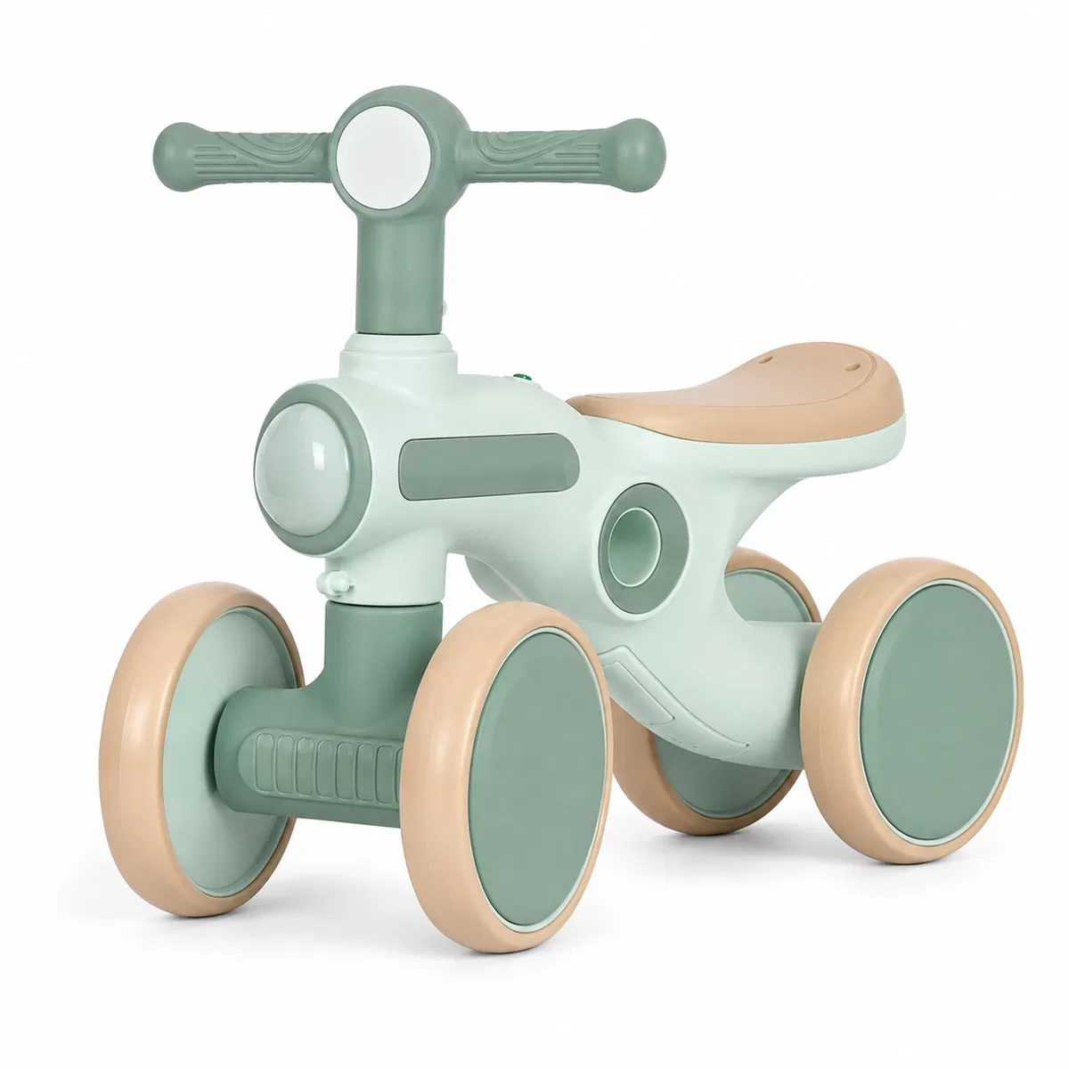 Bicicletă  cu 4 Roti fără Pedale ,Roti Silentioase Anti-Alunecare, Ghidon cu Rotire limitată la 135°,  Far Frontal Luminos, Sezut Ergonomic , Lumini Led Laterale si Muzică  pentru Copii 1 – 3 ani - Verde [7]