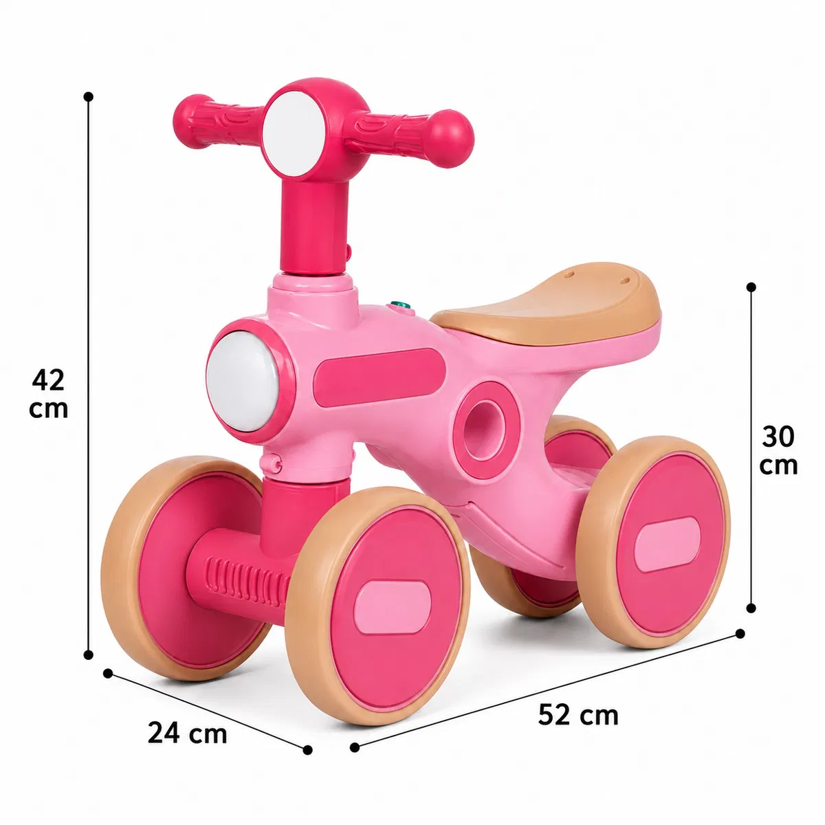 Bicicletă  cu 4 Roti fără Pedale ,Roti Silentioase Anti-Alunecare, Ghidon cu Rotire limitată la 135°,  Far Frontal Luminos, Sezut Ergonomic , Lumini Led Laterale si Muzică  pentru Copii 1 – 3 ani - ROZ [3]