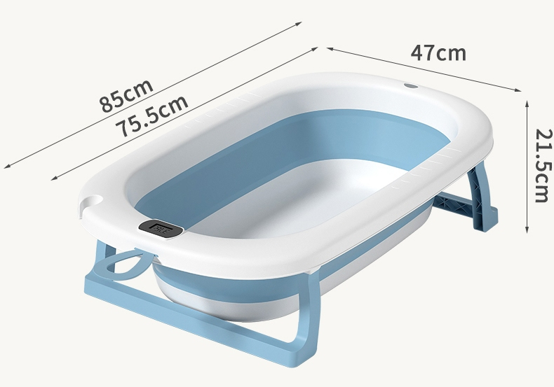 Cadita Pliabila pentru Bebelusi  cu Termometru Digital , Dop de Scurgere, Picioare Anti Alunecare Design Ergonomic - Albastru cu Alb [1]