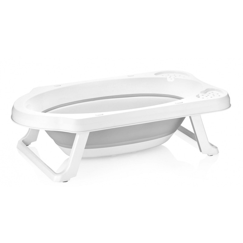 Cadita Pliabila pentru Bebelusi  cu Termometru Digital , Dop de Scurgere, Picioare Anti Alunecare Design Ergonomic -  Gri cu Alb [2]