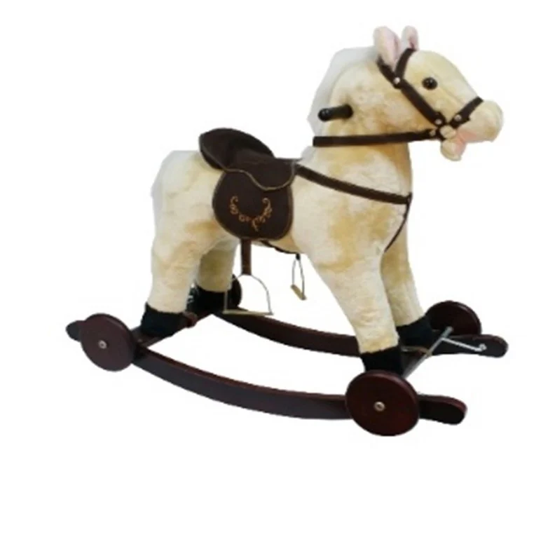 Calut Balansoar Multifunctional 2in1 din Plus Catifelat cu Melodii - Rocking Horse DeLuxe, Cu roti si Functie de Leagan Balansoar, Platforma Detasabila, Dimensiuni 74x37x64 cm, Max 50 kg, Crem [5]