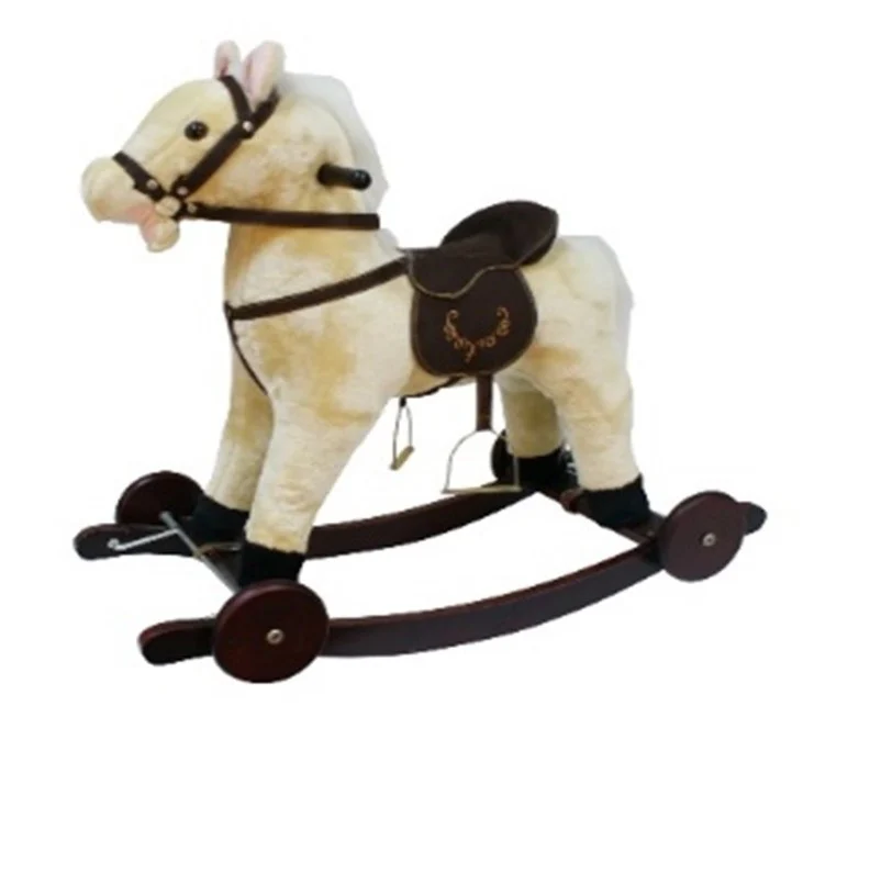 Calut Balansoar Multifunctional 2in1 din Plus Catifelat cu Melodii - Rocking Horse DeLuxe, Cu roti si Functie de Leagan Balansoar, Platforma Detasabila, Dimensiuni 74x37x64 cm, Max 50 kg, Crem [6]