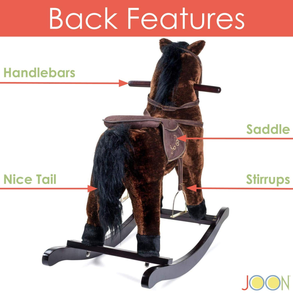 Calut Balansoar Multifunctional 2in1 din Plus Catifelat cu Melodii - Rocking Horse DeLuxe, 4 Roti si Functie de Leagan Balansoar, Dimensiuni 74x37x70 cm, Max 50 kg, Maro  Inchis [3]
