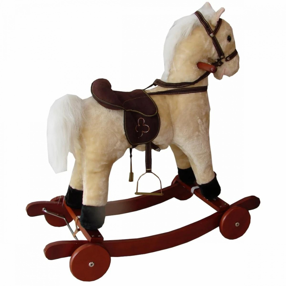 Calut Balansoar Multifunctional 2in1 din Plus Catifelat cu Melodii - Rocking Horse DeLuxe, Cu roti si Functie de Leagan Balansoar, Platforma Detasabila, Dimensiuni 74x37x64 cm, Max 50 kg, Crem [3]