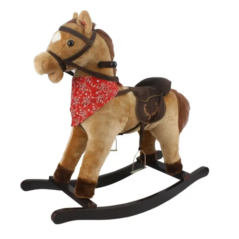 Calut Balansoar Multifunctional 2in1 din Plus Catifelat cu Melodii - Rocking Horse DeLuxe, Cu roti si Functie de Leagan Balansoar, Platforma Detasabila, Dimensiuni 74x37x64 cm, Max 50 kg, Maro Deschis [3]