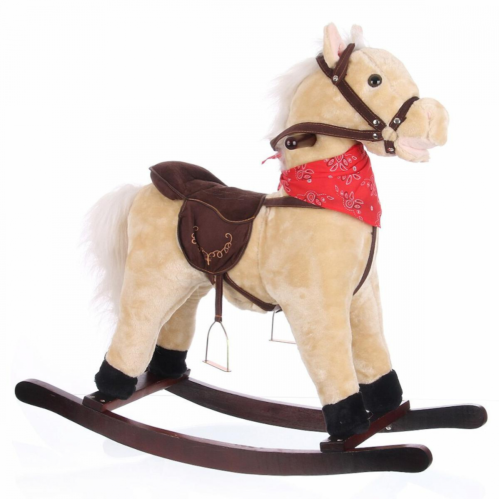 Calut Balansoar Multifunctional 2in1 din Plus Catifelat cu Melodii - Rocking Horse DeLuxe, Cu roti si Functie de Leagan Balansoar, Platforma Detasabila, Dimensiuni 74x37x64 cm, Max 50 kg, Crem [2]