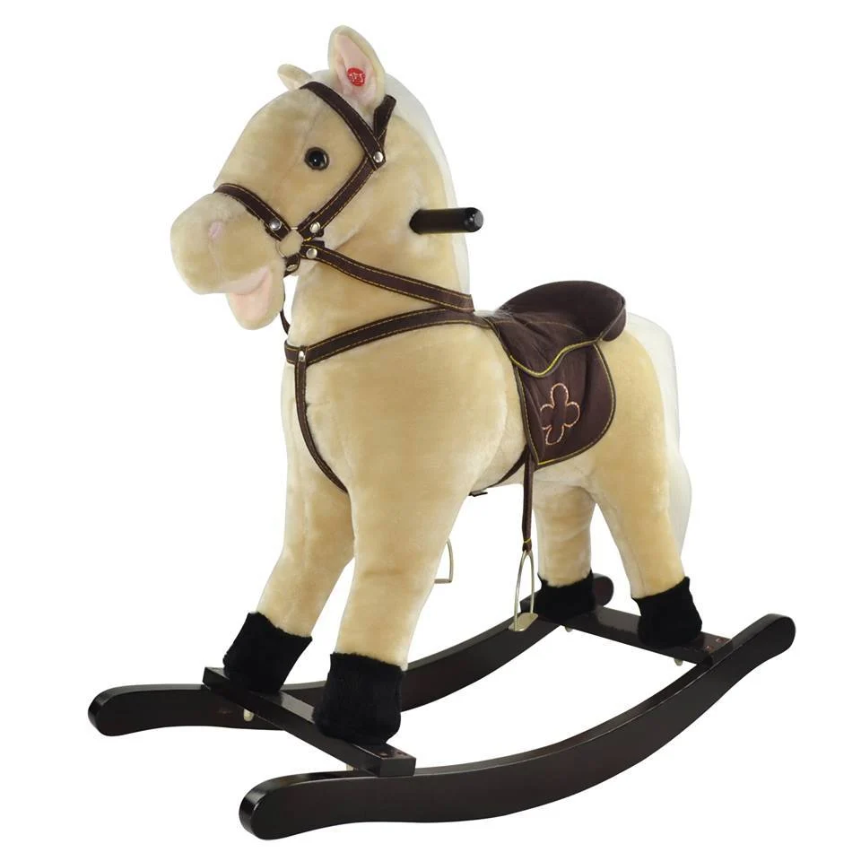 Calut Balansoar Multifunctional 2in1 din Plus Catifelat cu Melodii - Rocking Horse DeLuxe, Cu roti si Functie de Leagan Balansoar, Platforma Detasabila, Dimensiuni 74x37x64 cm, Max 50 kg, Crem [4]