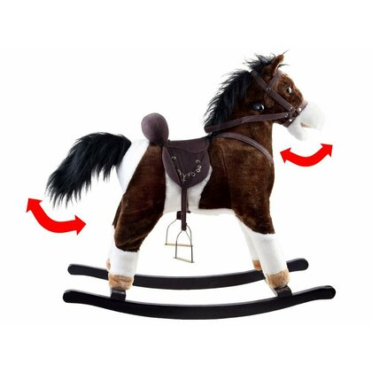 Calut Balansoar Muzical  Platforma din lemn, Sunete de Galop, Plus Moale Catifelat , 70x73x28 cm, Alimentare pe baza de baterii,, Maro Inchis [2]