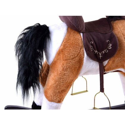 Calut Balansoar Muzical  Platforma din lemn, Sunete de Galop si Nechezat, Plus Moale Catifelat , 70x73x28 cm, Alimentare pe baza de baterii, Maro Deschis [5]