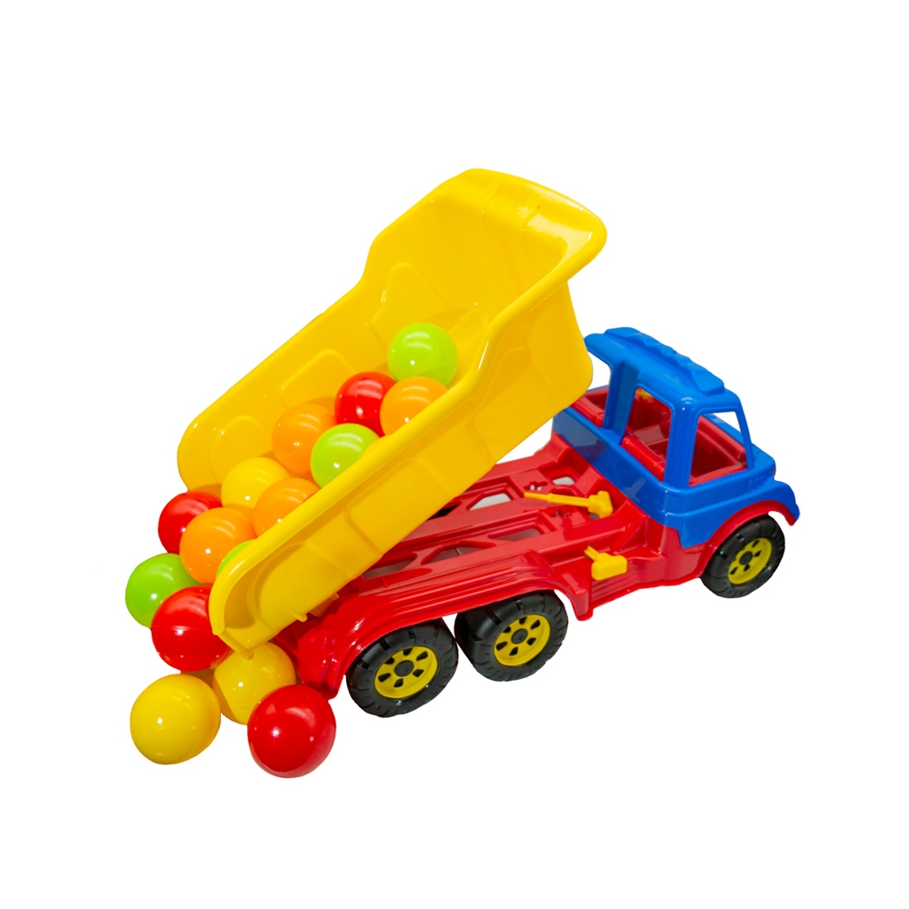Camion Autobasculanta cu Volan care se roteste, 6 Roti Silentioase Antiderapante,  incarcat cu Bile din Plastic moi Multicolore, 60 CM [1]